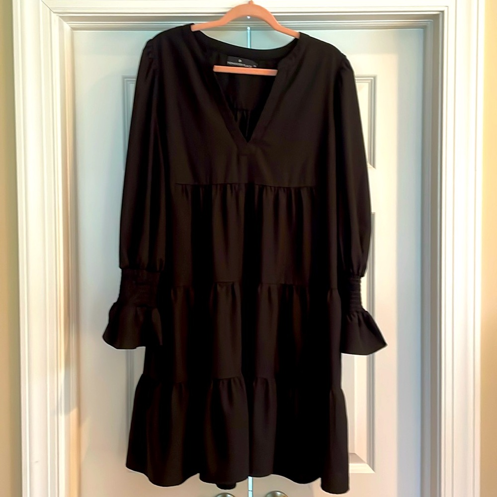 Pomander Place Kenzo Black Tiered V-Neck Women’s Dress - Classic Style